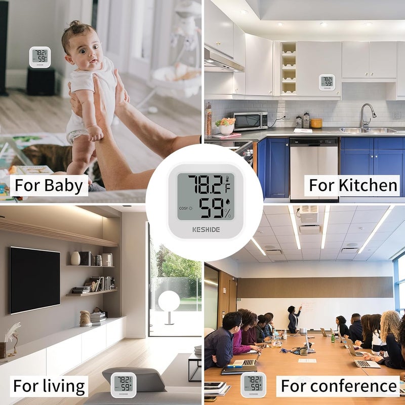 KESHIDE Digital Hygrometer Thermometer for Room Temperature Humidity Meter Indoor Thermometer Accuracy Calibration LCD Temperature Sensor, Bedroom, Baby Room, Office, Greenhouse, Cellar - Image 5